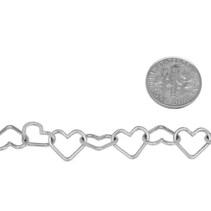 Sterling Silver 10.0mm Width by 12.0mm Length, Heart Chain. Price per: 1 Foot.