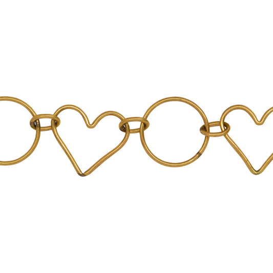 Chain by Foot. 14kt Gold Filled Two of 4.42mm Width by 5.94mm Length Smooth Oval Links connected to 13.74mm Width / Length Smooth Circle Link and 13.81mm Width by 15.50mm Length Heart Link, Fancy Chain. Price per: 1 Foot.