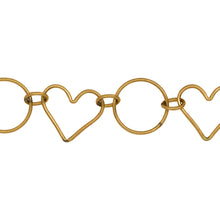Load image into Gallery viewer, Chain by Foot. 14kt Gold Filled Two of 4.42mm Width by 5.94mm Length Smooth Oval Links connected to 13.74mm Width / Length Smooth Circle Link and 13.81mm Width by 15.50mm Length Heart Link, Fancy Chain. Price per: 1 Foot.
