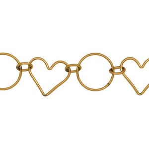 Chain by Foot. 14kt Gold Filled Two of 4.42mm Width by 5.94mm Length Smooth Oval Links connected to 13.74mm Width / Length Smooth Circle Link and 13.81mm Width by 15.50mm Length Heart Link, Fancy Chain. Price per: 1 Foot.