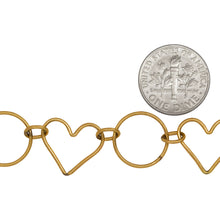 Load image into Gallery viewer, 14kt Gold Filled Two of 4.42mm Width by 5.94mm Length Smooth Oval Links connected to 13.74mm Width / Length Smooth Circle Link and 13.81mm Width by 15.50mm Length Heart Link, Fancy Chain. Price per: 1 Foot.
