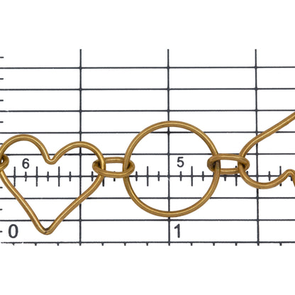 14kt Gold Filled Two of 4.42mm Width by 5.94mm Length Smooth Oval Links connected to 13.74mm Width / Length Smooth Circle Link and 13.81mm Width by 15.50mm Length Heart Link, Fancy Chain. Price per: 1 Foot.