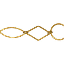 Load image into Gallery viewer, Chain by Foot. 14kt Gold Filled Two of 4.32mm by 6.0mm Smooth Oval Links connected to 20.16mm Width / Length Hammered Circle Link and 17.52mm by 27.62mm Hammered Diamond Link and 12.63mm by 29.61mm Hammered Marquise Link, Fancy Chain. Price per: 1 Foot.
