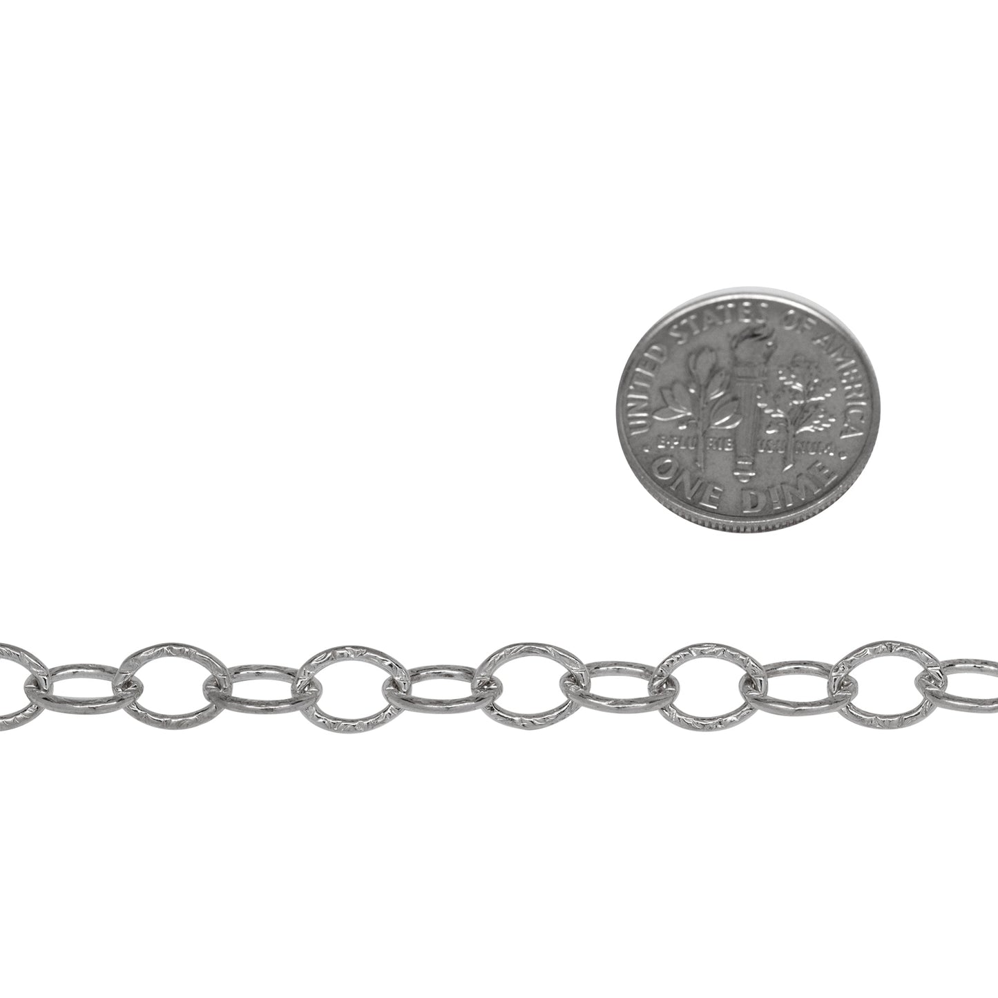 Sterling Silver 5.9mm Width by 8.0mm Length, Textured Cable Chain. Price per: 1 Foot.