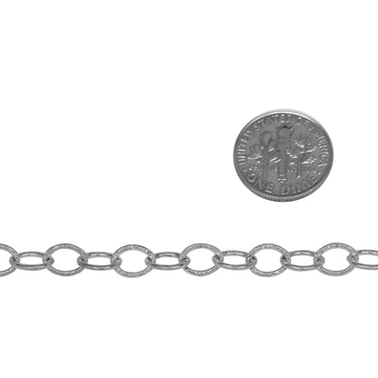 Sterling Silver 5.9mm Width by 8.0mm Length, Textured Cable Chain. Price per: 1 Foot.