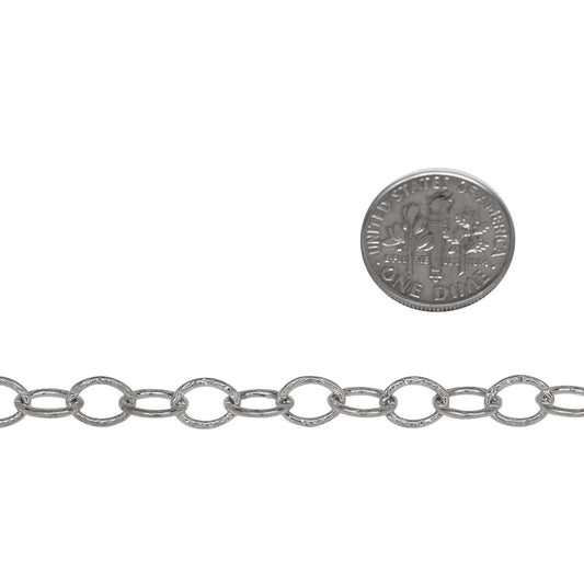 Sterling Silver 5.9mm Width by 8.0mm Length, Textured Cable Chain. Price per: 1 Foot.