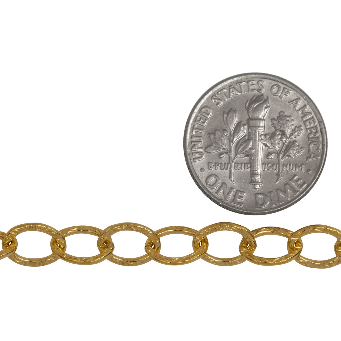 14kt Gold Filled 5.9mm Width by 8.0mm Length, Textured Cable Chain. Price per: 1 Foot.