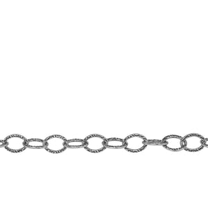 Chain by Foot. Sterling Silver Oxidized 5.9mm Width by 8.0mm Length, Textured Cable Chain. Price per: 1 Foot.