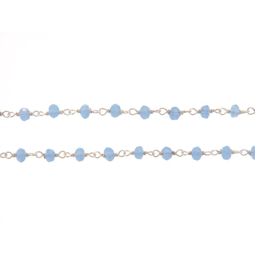 Brass Silver Plated / Vermeil 3.5mm Width by 2.4mm Length Blue Chalcedony Shade Crystal, Gem Stone Chain. Price per: 1 Inch.