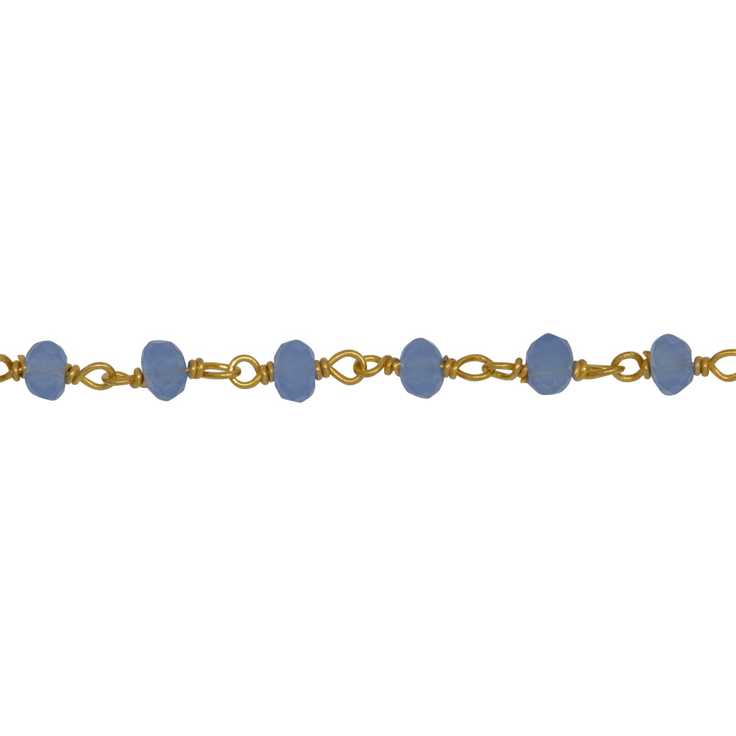Chain by Foot. Brass Gold Plated / Vermeil 3.5mm Width by 2.4mm Length Blue Chalcedony Shade Crystal, Gem Stone Chain. Price per: 1 Inch.