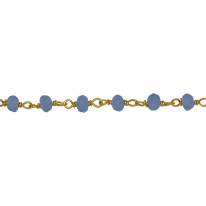 Chain by Foot. Brass Gold Plated / Vermeil 3.5mm Width by 2.4mm Length Blue Chalcedony Shade Crystal, Gem Stone Chain. Price per: 1 Inch.