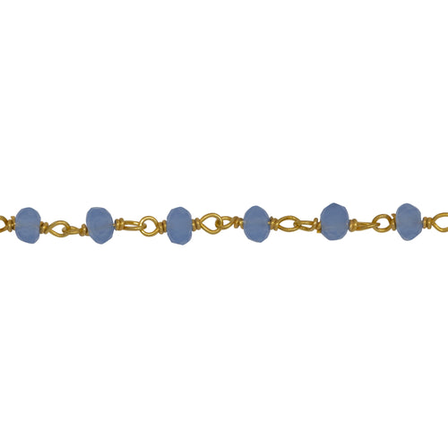 Chain by Foot. Brass Gold Plated / Vermeil 3.5mm Width by 2.4mm Length Blue Chalcedony Shade Crystal, Gem Stone Chain. Price per: 1 Inch.