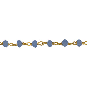 Chain by Foot. Brass Gold Plated / Vermeil 3.5mm Width by 2.4mm Length Blue Chalcedony Shade Crystal, Gem Stone Chain. Price per: 1 Inch.