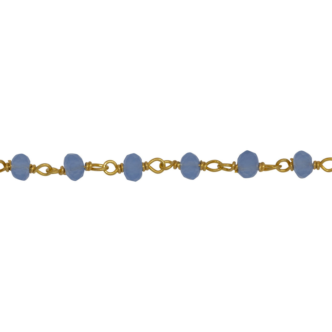 Chain by Foot. Brass Gold Plated / Vermeil 3.5mm Width by 2.4mm Length Blue Chalcedony Shade Crystal, Gem Stone Chain. Price per: 1 Inch.