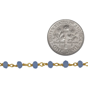 Brass Gold Plated / Vermeil 3.5mm Width by 2.4mm Length Blue Chalcedony Shade Crystal, Gem Stone Chain. Price per: 1 Inch.