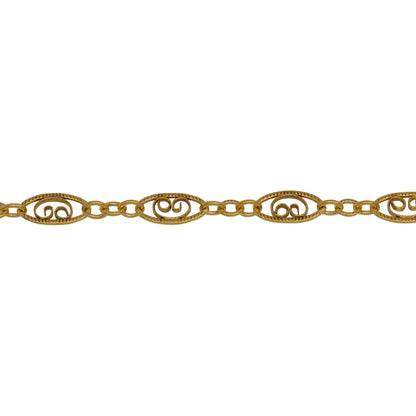 Chain by Foot. 14kt Gold Filled 4.0mm Width by 7.8mm Length, Filigree Long Oval Link and 2.2mm by 2.8mm Three Short Oval Links, Long and Short Chain. Price per: 1 Foot.