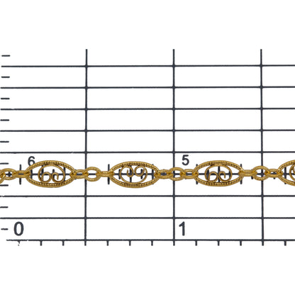 14kt Gold Filled 4.0mm Width by 7.8mm Length, Filigree Long Oval Link and 2.2mm by 2.8mm Three Short Oval Links, Long and Short Chain. Price per: 1 Foot.