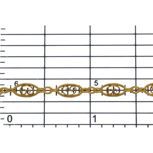 14kt Gold Filled 4.0mm Width by 7.8mm Length, Filigree Long Oval Link and 2.2mm by 2.8mm Three Short Oval Links, Long and Short Chain. Price per: 1 Foot.