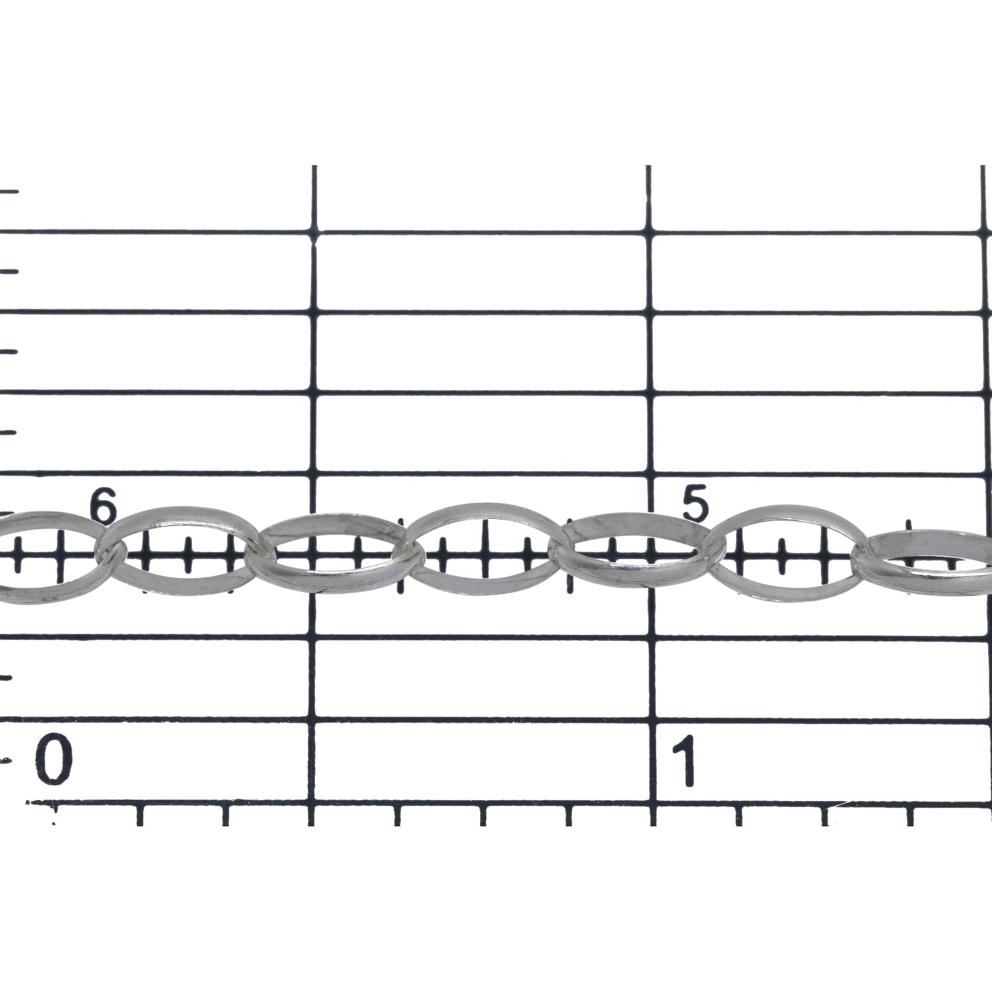 Sterling Silver 5.0mm Width by 7.0mm Length, Oval Rolo Chain. Price per: 1 Foot.