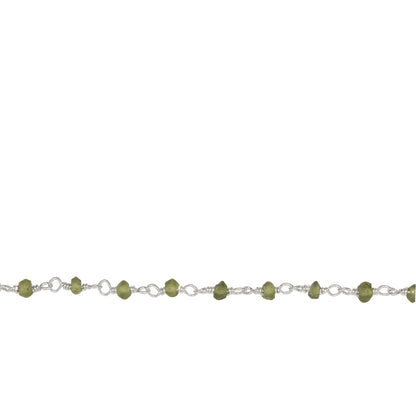 Chain by Foot. Brass Silver Plated 3.0mm Width / Length Peridot Gem Stone Chain. Price per: 1 Inch.