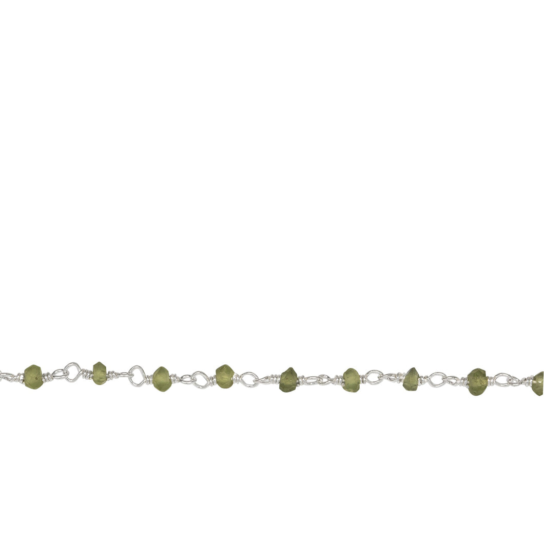 Chain by Foot. Brass Silver Plated 3.0mm Width / Length Peridot Gem Stone Chain. Price per: 1 Inch.