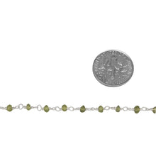 Load image into Gallery viewer, Brass Silver Plated 3.0mm Width / Length Peridot Gem Stone Chain. Price per: 1 Inch.
