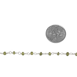 Brass Silver Plated 3.0mm Width / Length Peridot Gem Stone Chain. Price per: 1 Inch.