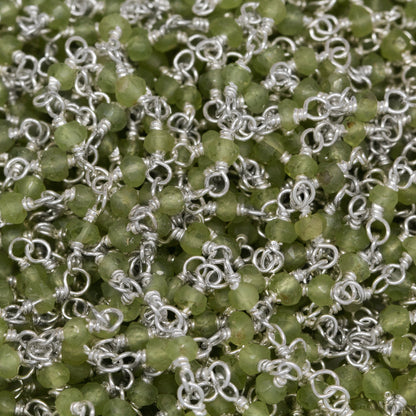Brass Silver Plated 3.0mm Width / Length Peridot Gem Stone Chain. Price per: 1 Inch.
