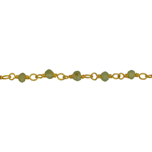 Chain by Foot. Brass Gold Plated / Vermeil 3.0mm Width / Length Peridot Gem Stone Chain. Price per: 1 Inch.