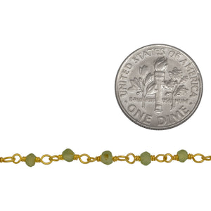 Brass Gold Plated / Vermeil 3.0mm Width / Length Peridot Gem Stone Chain. Price per: 1 Inch.