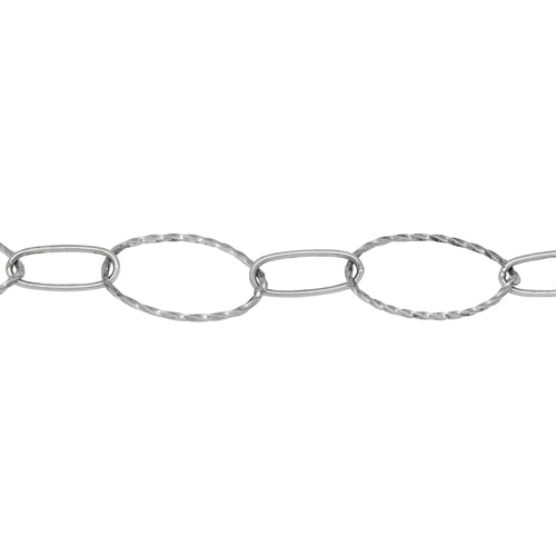 Chain by Foot. Sterling Silver 17.0mm Width by 27.0mm Length, Twisted Oval Link Followed by 7.2mm Width by 17.6mm Length Smooth Elongated Oval Link, Long and Short Chain. Price per: 1 Foot.