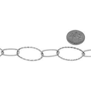 Sterling Silver 17.0mm Width by 27.0mm Length, Twisted Oval Link Followed by 7.2mm Width by 17.6mm Length Smooth Elongated Oval Link, Long and Short Chain. Price per: 1 Foot.