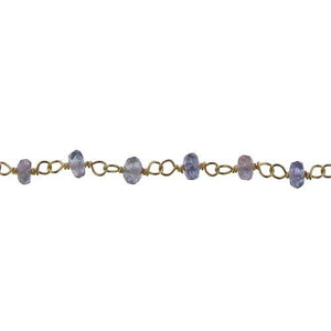 Brass Gold Plated / Vermeil 2.6mm Width by 1.7mm Length Iolite Gem Stone Chain. Price per: 1 Inch.