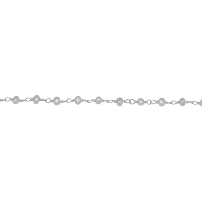Chain by Foot. Brass Silver Plated 3.0mm Width / Length Fresh Water White Potato Pearl Chain. Price per: 1 Inch.