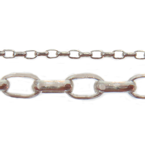 Sterling Silver 1.68mm Width by 2.60mm Length, Oval Rolo Chain. Price per: 1 Foot.