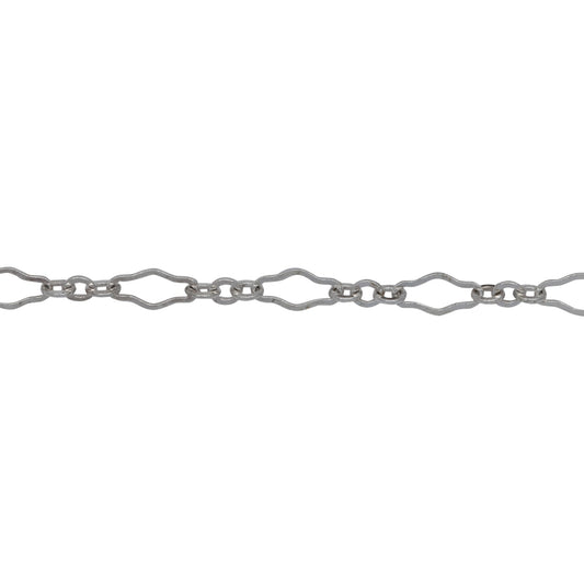 Chain by Foot. Sterling Silver 3.1mm Width by 6.7mm Length, Larger Flat Oval Link Followed by 2.2mm Width by 2.4mm Length, Three of Smaller Oval Flat Links, Long and Short Chain. Price per: 1 Foot.