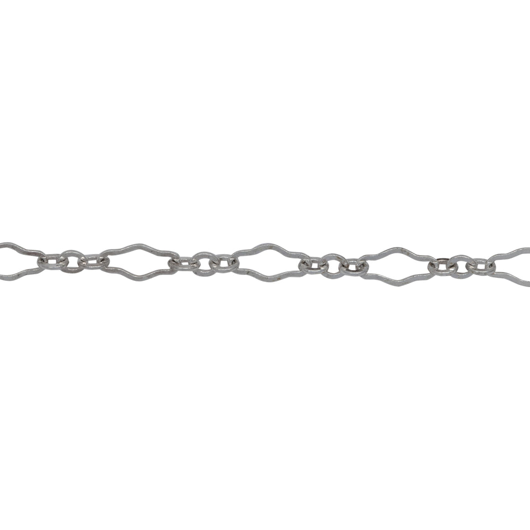Chain by Foot. Sterling Silver 3.1mm Width by 6.7mm Length, Larger Flat Oval Link Followed by 2.2mm Width by 2.4mm Length, Three of Smaller Oval Flat Links, Long and Short Chain. Price per: 1 Foot.
