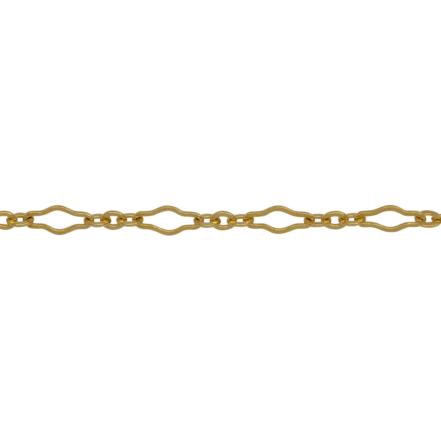 Chain by Foot. 14kt Gold Filled 3.1mm Width by 6.7mm Length, Larger Flat Oval Link Followed by 2.2mm Width by 2.4mm Length, Three of Smaller Oval Flat Links, Long and Short Chain. Price per: 1 Foot.