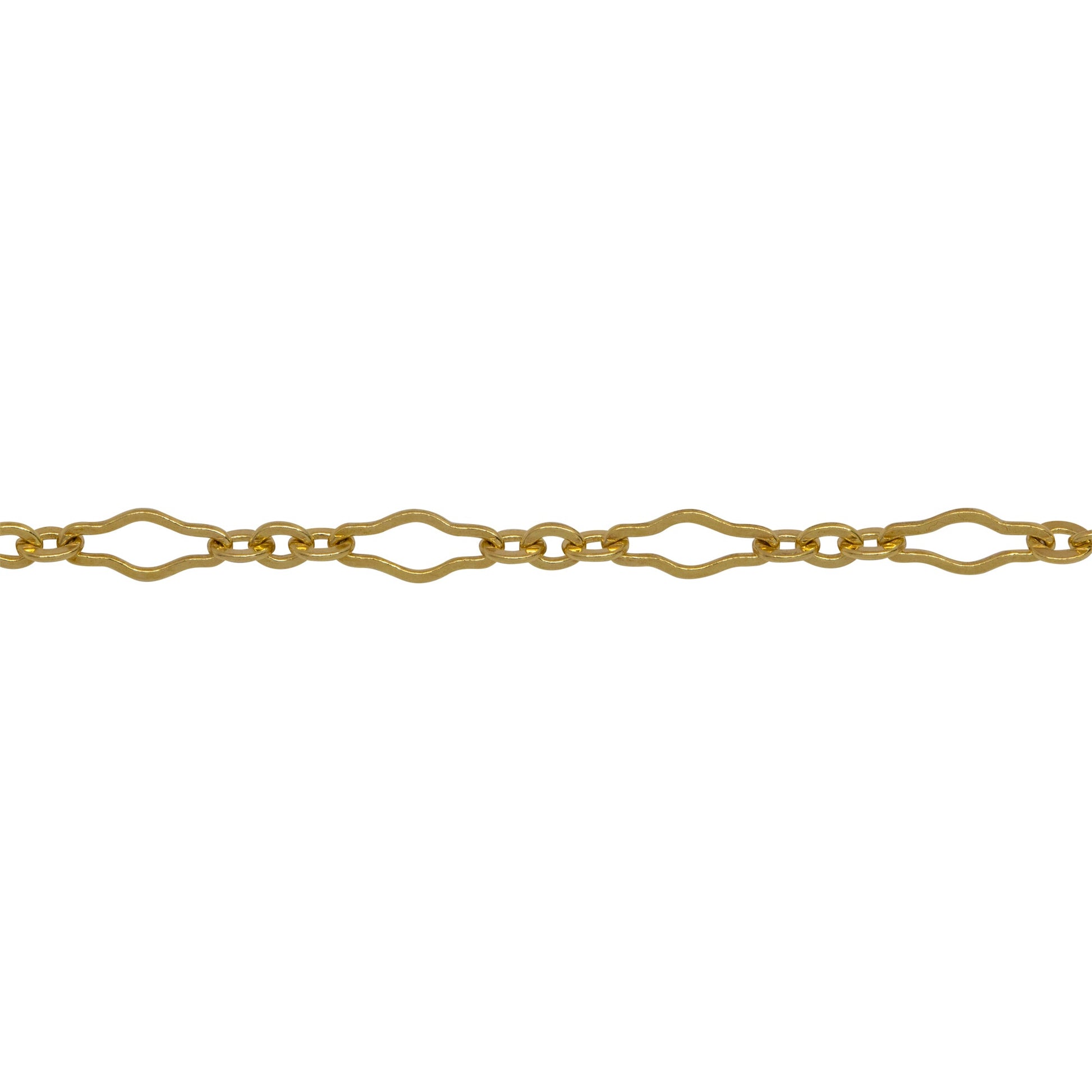 Chain by Foot. 14kt Gold Filled 3.1mm Width by 6.7mm Length, Larger Flat Oval Link Followed by 2.2mm Width by 2.4mm Length, Three of Smaller Oval Flat Links, Long and Short Chain. Price per: 1 Foot.
