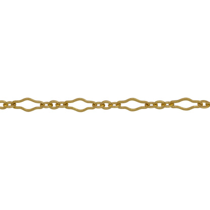 Chain by Foot. 14kt Gold Filled 3.1mm Width by 6.7mm Length, Larger Flat Oval Link Followed by 2.2mm Width by 2.4mm Length, Three of Smaller Oval Flat Links, Long and Short Chain. Price per: 1 Foot.