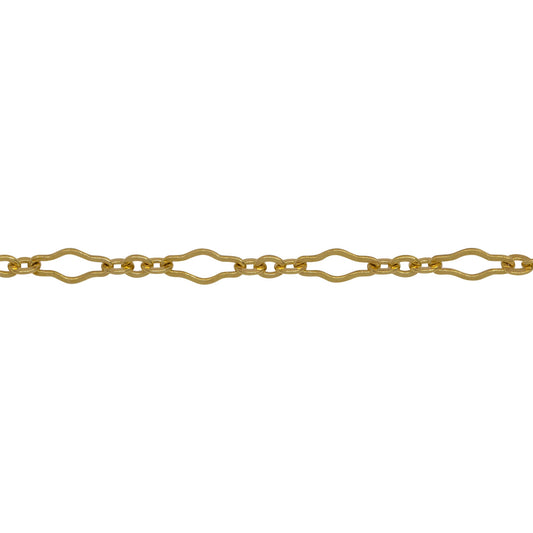 Chain by Foot. 14kt Gold Filled 3.1mm Width by 6.7mm Length, Larger Flat Oval Link Followed by 2.2mm Width by 2.4mm Length, Three of Smaller Oval Flat Links, Long and Short Chain. Price per: 1 Foot.