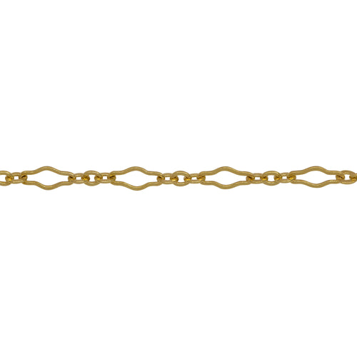 Chain by Foot. 14kt Gold Filled 3.1mm Width by 6.7mm Length, Larger Flat Oval Link Followed by 2.2mm Width by 2.4mm Length, Three of Smaller Oval Flat Links, Long and Short Chain. Price per: 1 Foot.