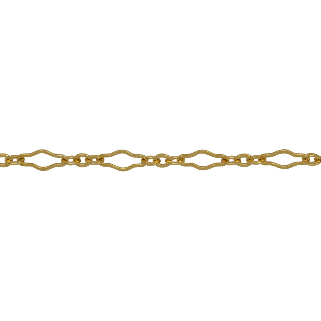 Chain by Foot. 14kt Gold Filled 3.1mm Width by 6.7mm Length, Larger Flat Oval Link Followed by 2.2mm Width by 2.4mm Length, Three of Smaller Oval Flat Links, Long and Short Chain. Price per: 1 Foot.
