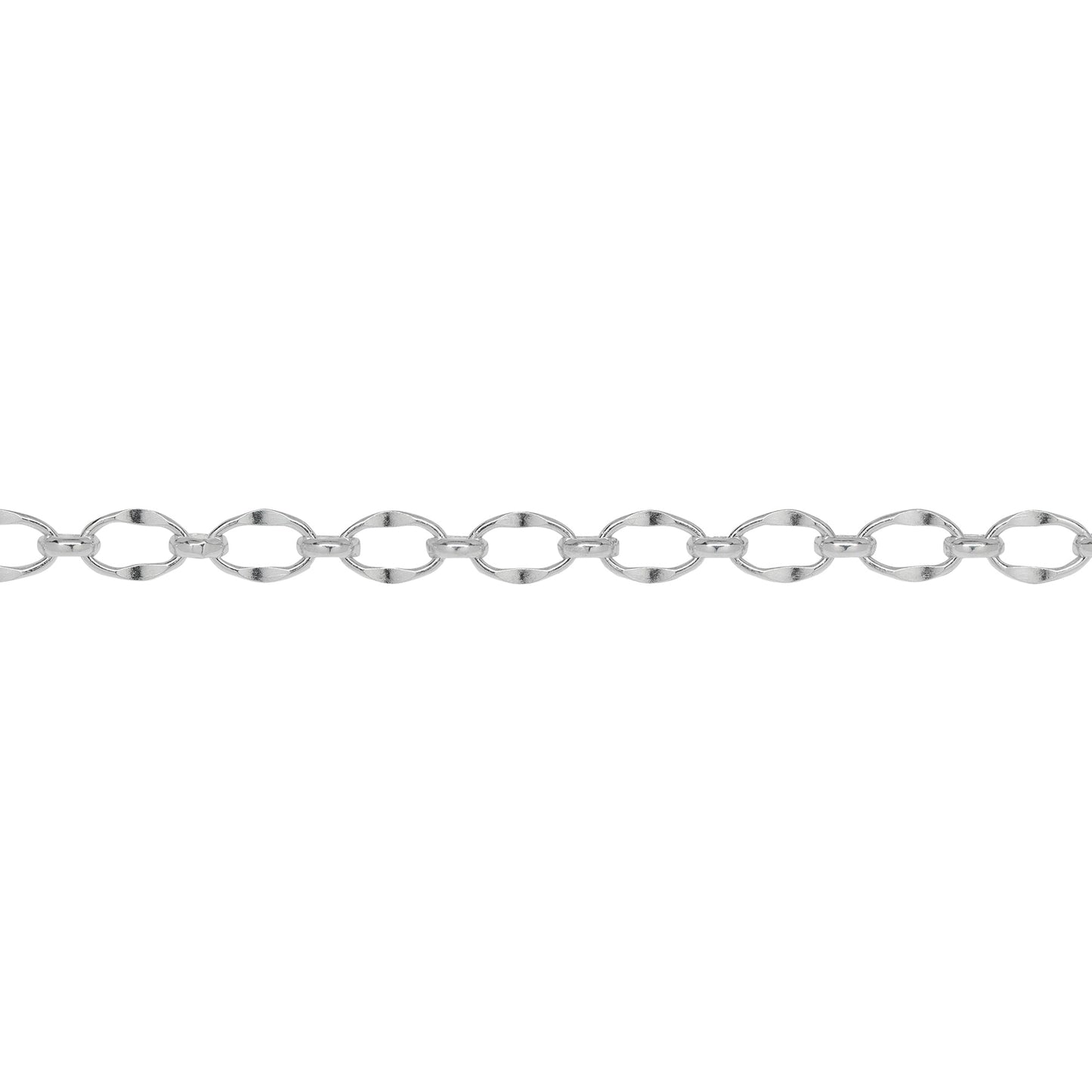 Chain by Foot. Sterling Silver 4.8mm Width by 7.9mm Length, Dapped Oval Link Connected to 3.5mm Width by 4.0mm Length Oval Rolo Link, Long and Short Chain. Price per: 1 Foot.