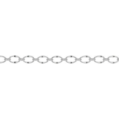 Chain by Foot. Sterling Silver 4.8mm Width by 7.9mm Length, Dapped Oval Link Connected to 3.5mm Width by 4.0mm Length Oval Rolo Link, Long and Short Chain. Price per: 1 Foot.