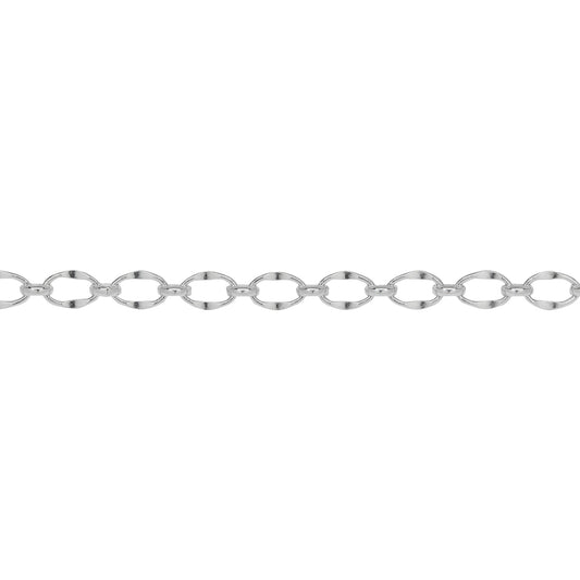 Chain by Foot. Sterling Silver 4.8mm Width by 7.9mm Length, Dapped Oval Link Connected to 3.5mm Width by 4.0mm Length Oval Rolo Link, Long and Short Chain. Price per: 1 Foot.