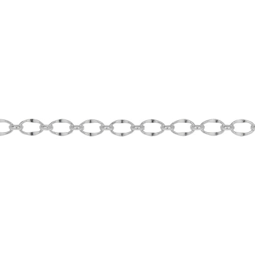 Chain by Foot. Sterling Silver 4.8mm Width by 7.9mm Length, Dapped Oval Link Connected to 3.5mm Width by 4.0mm Length Oval Rolo Link, Long and Short Chain. Price per: 1 Foot.