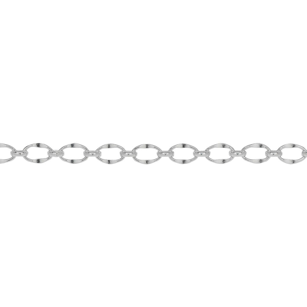 Chain by Foot. Sterling Silver 4.8mm Width by 7.9mm Length, Dapped Oval Link Connected to 3.5mm Width by 4.0mm Length Oval Rolo Link, Long and Short Chain. Price per: 1 Foot.