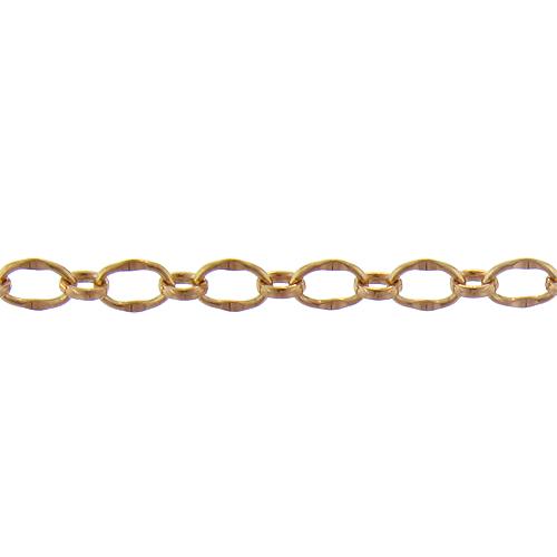 14kt Gold Filled 4.8mm Width by 7.9mm Length, Dapped Oval Link Connected to 3.5mm Width by 4.0mm Length Oval Rolo Link, Long and Short Chain. Price per: 1 Foot.