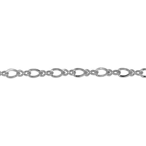 Chain by Foot. Sterling Silver 2.2mm Width by 5.1mm Length Figure 8 Link Connected to 3.5mm Width by 5.1mm Length Flat Oval Curb Link, Figure 8 Chain. Price per: 1 Foot.